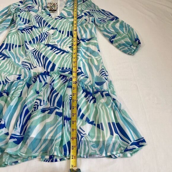 Vilagallo Blue V Neck 3/4 Sleeve Mini Dress New Size 38 - Picture 8 of 11